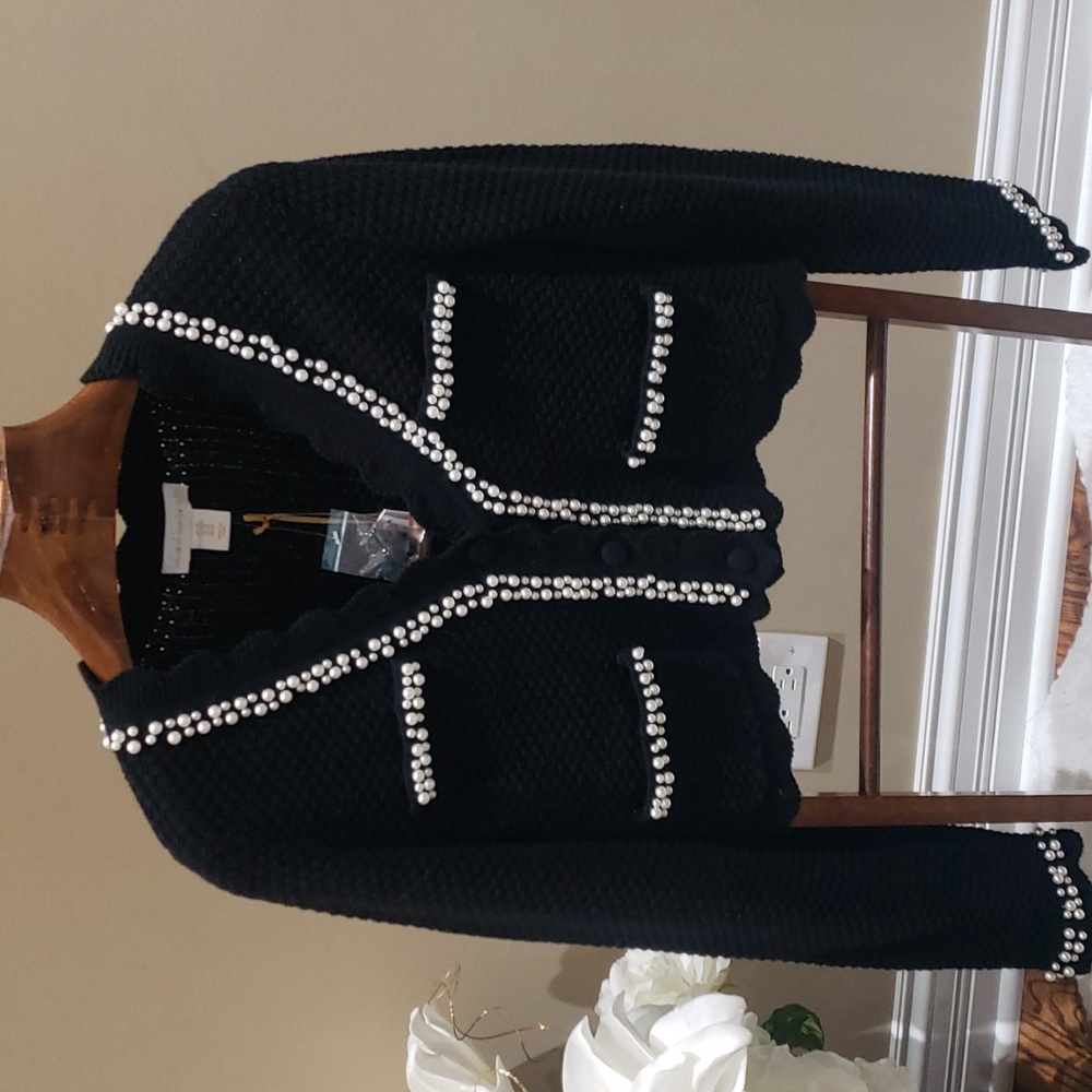 Nwt medium House of Harlow black sweater with pearls - Picture 4 of 15